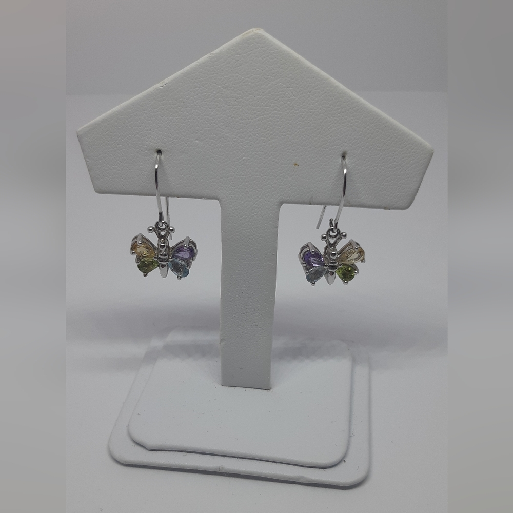 Sterling Silver with Genuine Mixed Gemstone Butterfly Earrings
